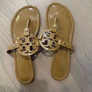 Tory Burch Sand Tan Nude Patent Leather Millers Sandals